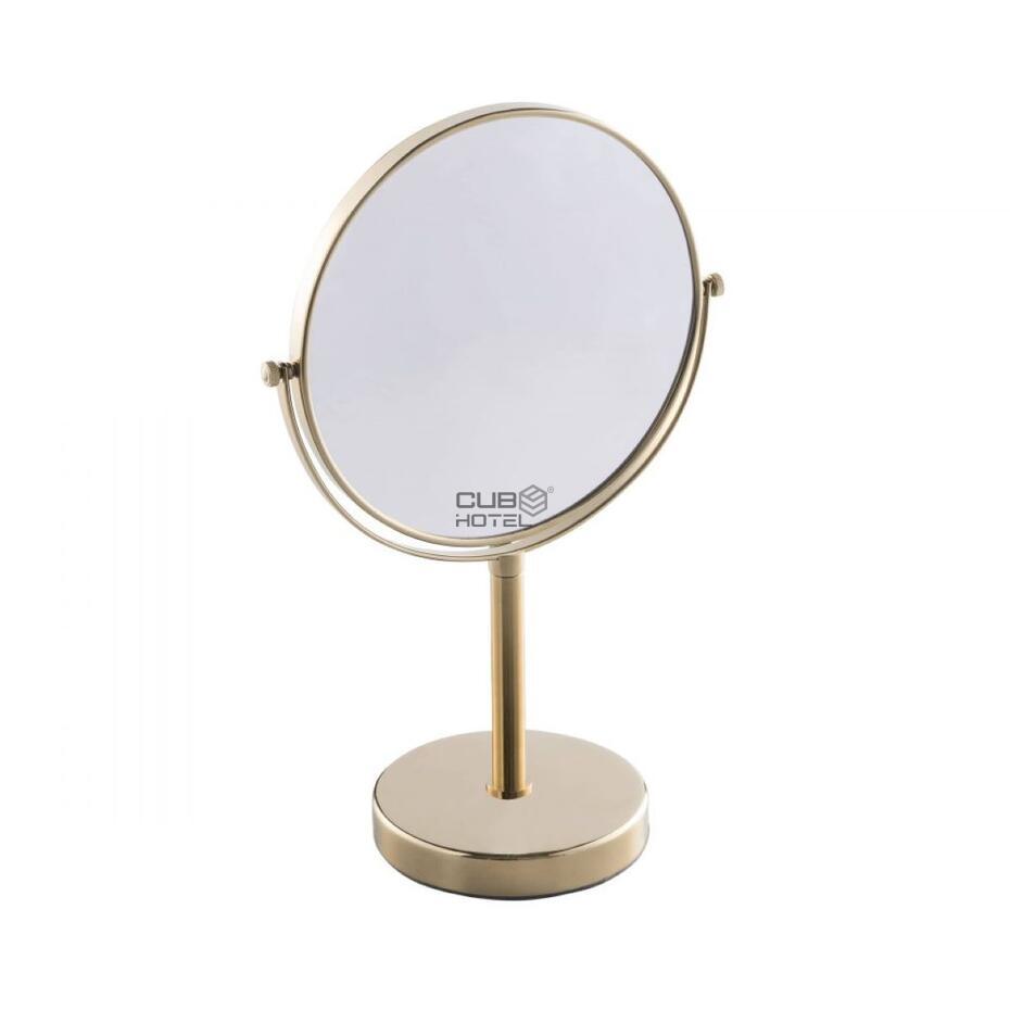 Espelho Dourado Dupla Face com Base 3X